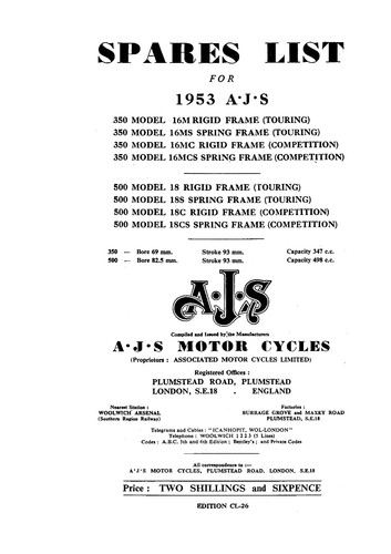 1953 ajs singles - 1953, parts
