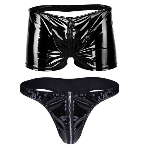 Mens pvc leather shorts zipper - leather,