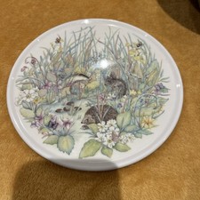 Circular vintage Melamaster plate - wildlife picture, badger, hedgehog, squirrel
