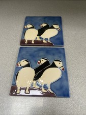 Pair Of Puffin Tiles / Trivets - Cork Backed