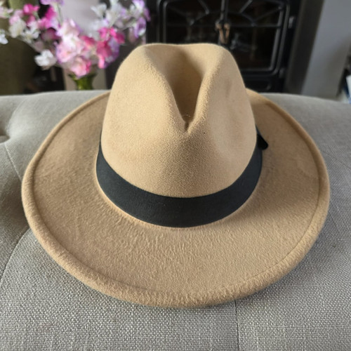 Beige wool felt fedora - wool, hat