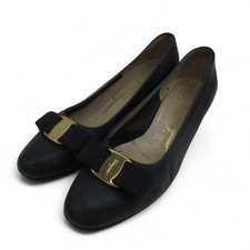 Salvatore Ferragamo Vera Bow Pumps US 7.5 UK 5 Blue Leather Womenswear- Preloved