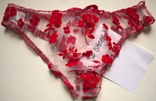 Sexy SHEER White / Red Frilly SEE THRU Knickers Panties Sissy CD TV  34" - 44"