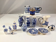 Collection of Dolls House miniature blue and white china, vase, jug, tea pot etc