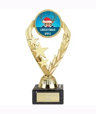 Tri Star Trophy Award   19.5cm  "BIGGER BASE"  XMAS QUIZ - FREE ENGRAVING