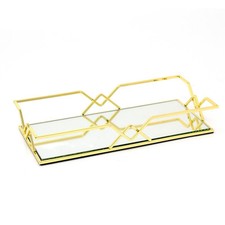 Gold Metal Mirrored Vanity Tray For Perfume And Candles | Glass Mirror Tray 31cm