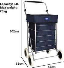 Lightweight 4 Wheel Premium Folding Shopping Trolley Wheeled Cart Bag 47L Blue
