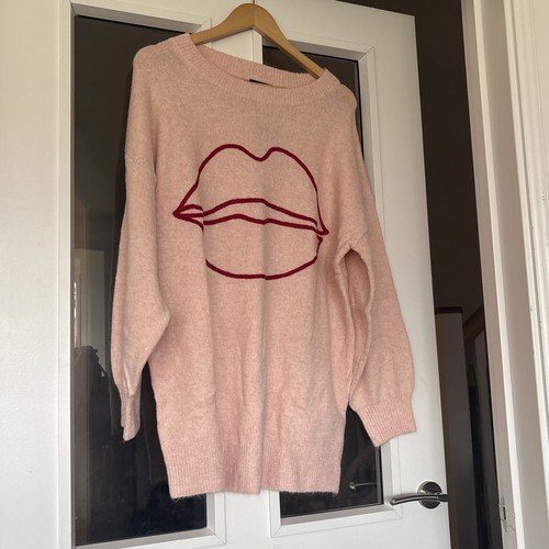 Pink lips woolley jumper size - lips,