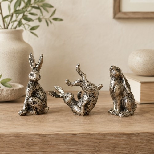 Small antique gold resin hare - small,