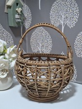 Vintage Small Rattan Round Basket with Handle