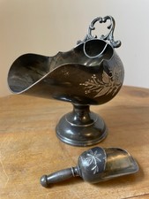 Vintage sugar Scuttle Cellar Sugar or Salt pig Bowl with Scoop pewter / silver ?