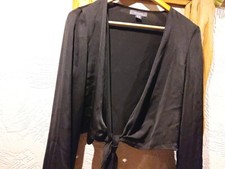 Primark Black Tie Front Top Size 14