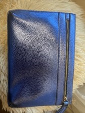 New Primark Metallic Blue Clutch Handbag Envelope Zip Faux Leather