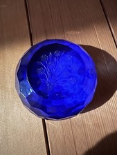 Saint Louis France Multi Faceted Paperweight Etched Flowers