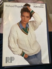 RICHARD POPPLETON LADIES V NECK SWEATER DOUBLE KNITTING PATTERN