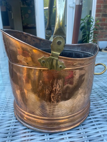 Copper coal scuttle bucket - coal,