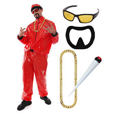 90'S TV RAPPER ADULTS FANCY DRESS COSTUME RED TRACKSUIT GLASSES CHAIN BEARD PROP