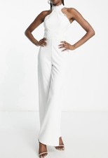 Lipsy Jumpsuit White With Lace Halter neck Size 10 New With Tags