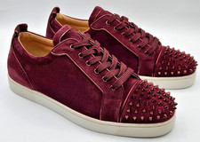 Christian Louboutin Louis Junior Spikes Men's Burgundy Suede Sneakers EU46 US13