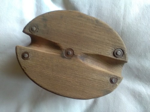 Antique elmwood single pulley - elmwood,