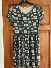 Cath Kidston Size 10 Clocks Dress, Green, Gathered Waist, Side Pockets, Used