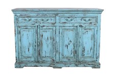 Antique Indian 1930s Teak Wood Kitchen Dresser Base – Distressed Blue Cupboard