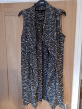 F&F Long Sleeveless Cardigan & Waistcoat Black & White Size 10 Pockets