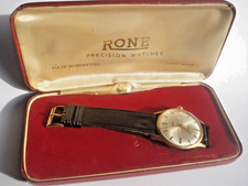HALLMARKED 9ct SOLID GOLD 1960's FINE GENT'S RONE AUTOMATIC WRIST WATCH - BOXED