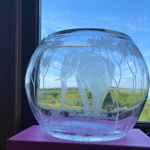 Etched crystal vase with - etched,