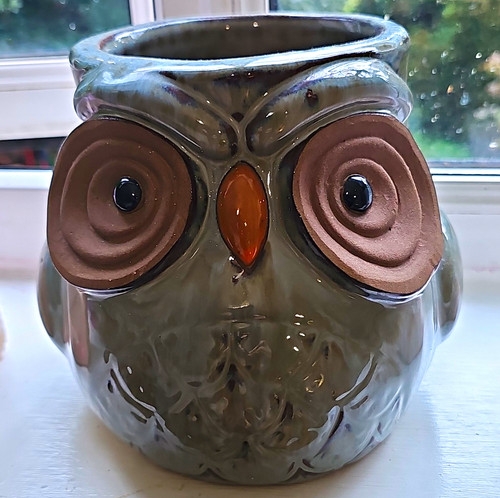 Glossy ceramic owl - glossy, planter
