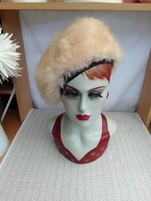 Vintage Retro 70's Sheepskin Beret Hat Cream Natural Colour Vgc