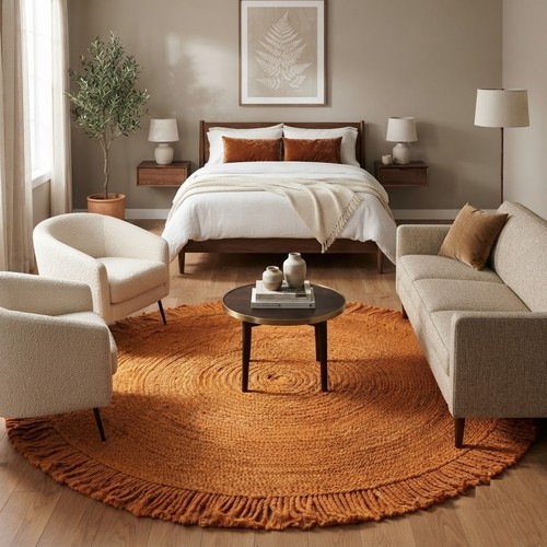 Round area rug natural jute - area,