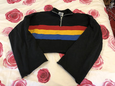 BLACK RAGGED PRIEST CROP ZIP UP TOP SIZE LARGE