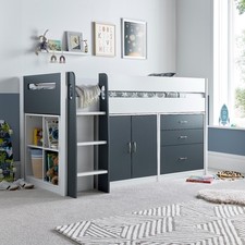 Kids Wooden Mid Sleeper Cabin Bed with Storage – Grey, White, Blue