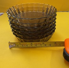 Arcopal France Smoke Brown Glass Fluted Tart Quiche Flan Dish Berry Bowls x6