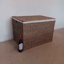 Wovenhill Extra Large Seagrass Linen Lined Hamper/Trunk/Laundry Basket/Toy Box