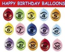 Happy Birthday Balloons 12” Air Fill Age 1-50 Mixed Colours Packs Of 10