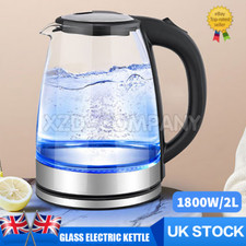 2L Electric Kettle Glass Fast Boil 360° Blue LED Illuminated Portable Jug 1800W