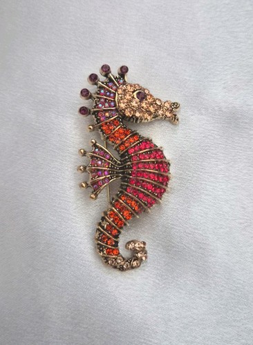 Seahorse brooch red - seahorse,