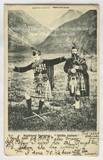 Scotland, Highland Dancing : Chillie Callum Postcard. 1902. Kilt, Bagpipes,Sword
