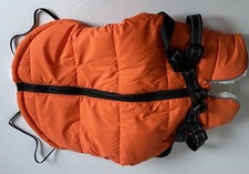 DOG COAT WITH ATTACHED HARNESS DOG GIRTH 20" BACK 14.25" ORANGE FLUFFY LINED
