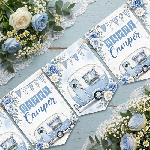 Blue happy camper bunting - blue,