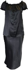 Dressy Plain Black Satin Matching Skirt Top Tailored 2 Piece Suit Ladies Plus