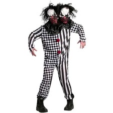 Adult 2 Headed Killer Clown Costume Men`s Women`s Scary Halloween Fancy Dress