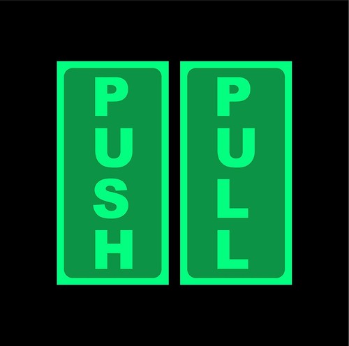 Push pull door safety sign - push,