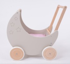 Brand New Wooden Doll Pram GREY MOON STARS B1 incl. BEDDING Doll´s PRAM  MJmark