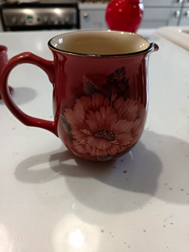 Denby red cream floral - &,
