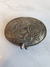 Vtg Pewter Compact Mirror