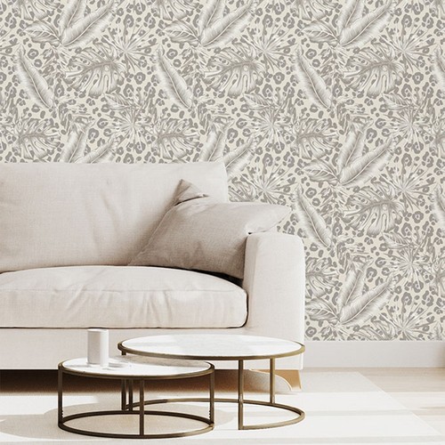 Beige grey tropical wallpaper - beige,