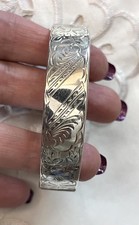 Lovely Vintage Engraved Silver Bangle - Hallmarked